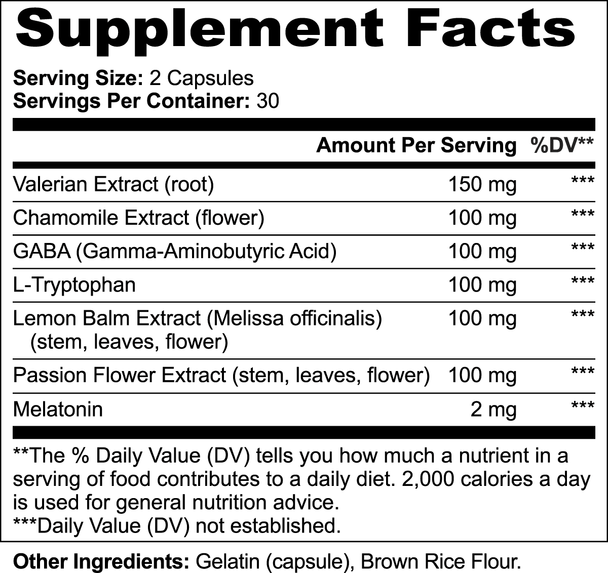 Night supplement facts panel